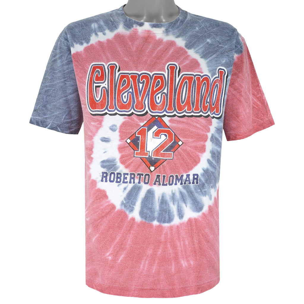 MLB - Cleveland Indians Roberto Alomar Tie Dye Single Stitch T-Shirt 1990s Large Vintage Retro Baseball