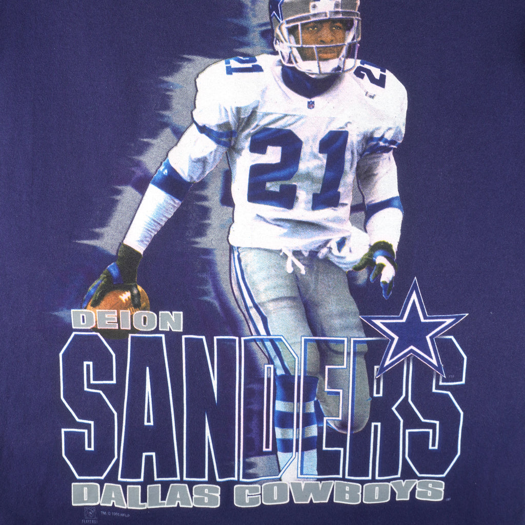 NFL (Salem) - Dallas Cowboys Deion Sanders Player No. 21 T-Shirt 1995 Medium