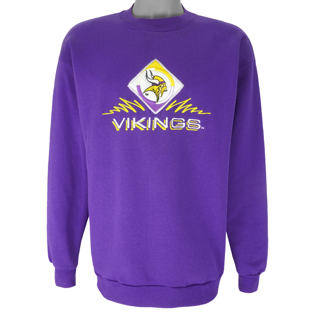 NFL (Logo 7) - Minnesota Vikings Embroidered Crew Neck Sweatshirt 1990s Large Vintage Retro Football