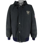 Starter - Oakland Raiders Spell-Out Puffer Jacket 1990s Large