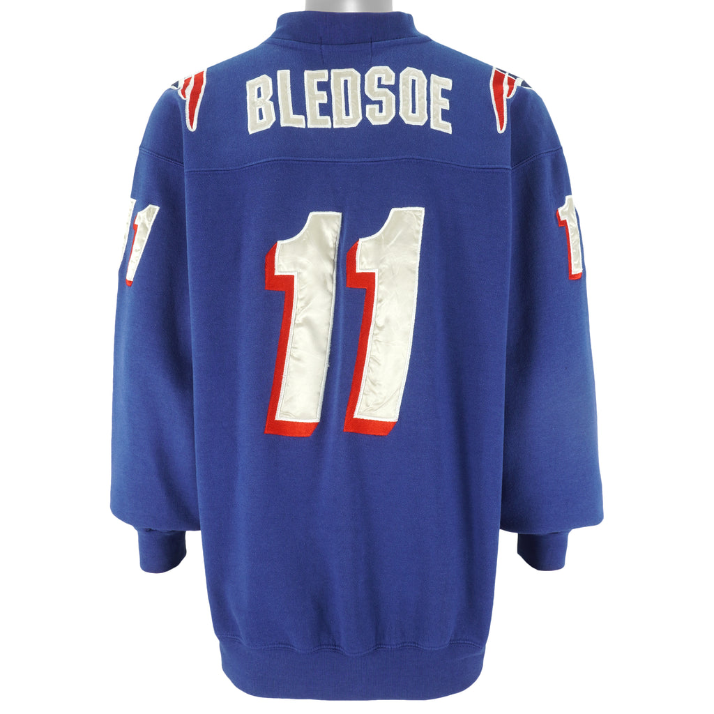 Starter - New England Patriots Drew Bledsoe No. 11 Embroidered Sweatshirt 1990s Large Vintage Retro Football