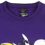 Looney Tunes - Purple Tweety & Sylvester Crew Neck Sweatshirt 1990s Large Vintage Retro