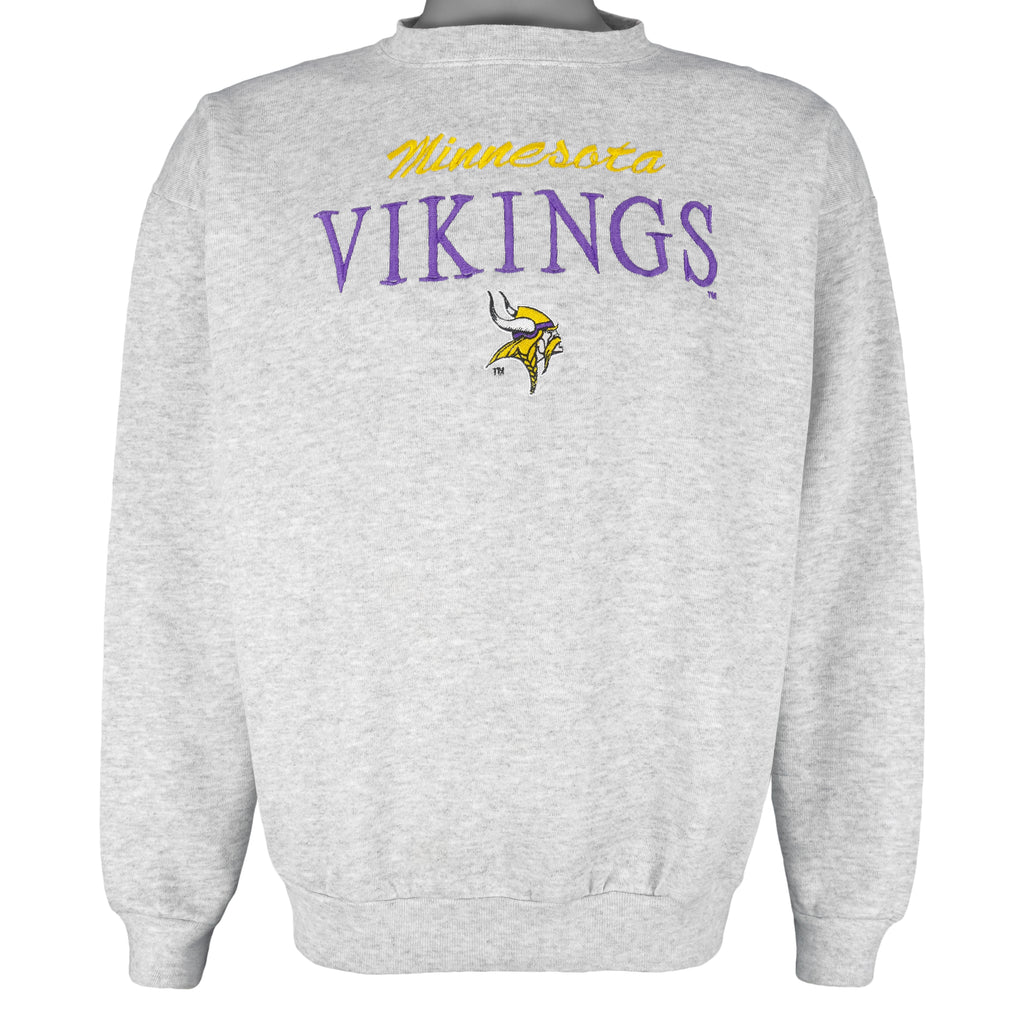 NFL (Logo 7) - Minnesota Vikings Embroidered Sweatshirt 1990s Large Vintage Retro Football 