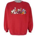 Looney Tunes - Red Tune Squad Embroidered Crew Neck Sweatshirt 1990s Large Vintage Retro