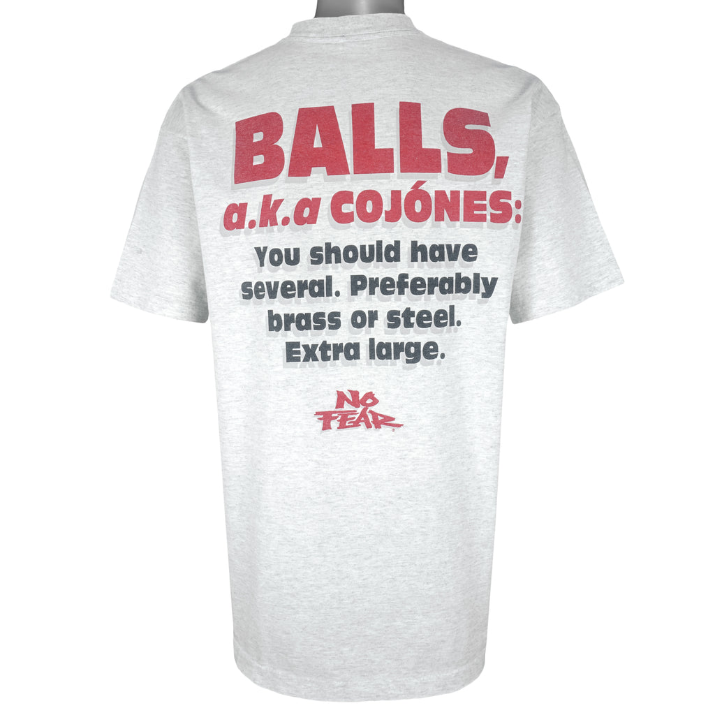 Vintage (No Fear) - Balls AKA Cojones Single Stitch T-Shirt 1990s Large Vintage Retro