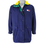 Tommy Hilfiger - Blue Embroidered Zip-Up Hooded Jacket 1990s Small Vintage Retro