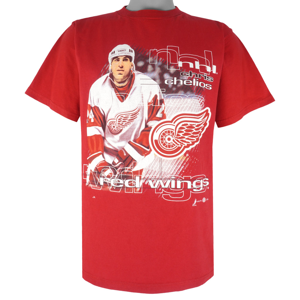 NHL (Joy Athletic) - Detroit Red Wings Chris Chelios Player T-Shirt 1990s Large Vintage Retro Hockey