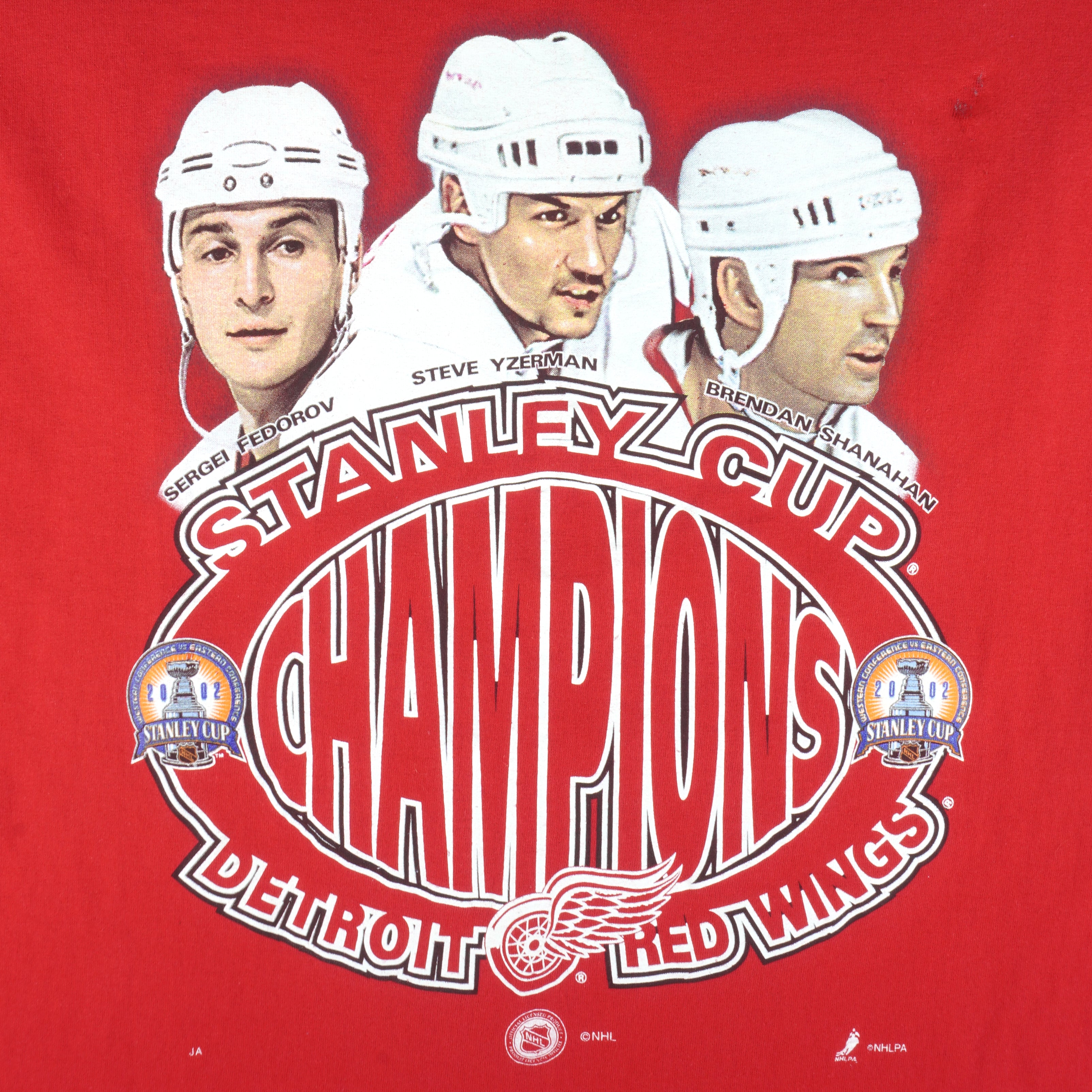 Vintage NHL (Hanes) - Red Wings Fedorov, Yzerman & Shanahan MVP T-Shirt 2002 X-Large