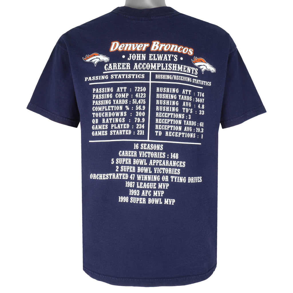 NFL - Denver Broncos John Elway Statistics T-Shirt 1999 Large Vintage Retro Football