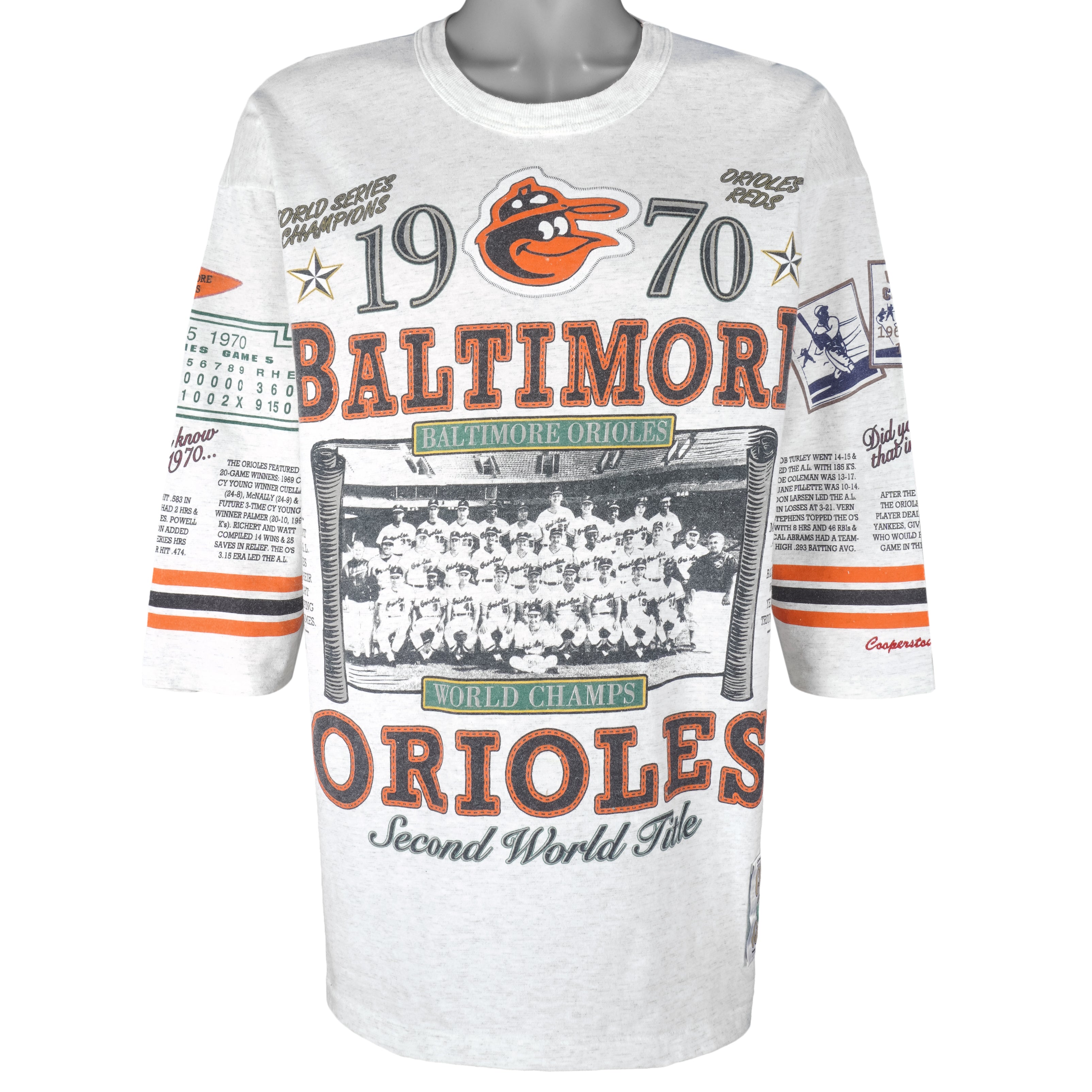 Vintage Baltimore Orioles 3/4 Sleeve T-shirt Large 1991 Gray 