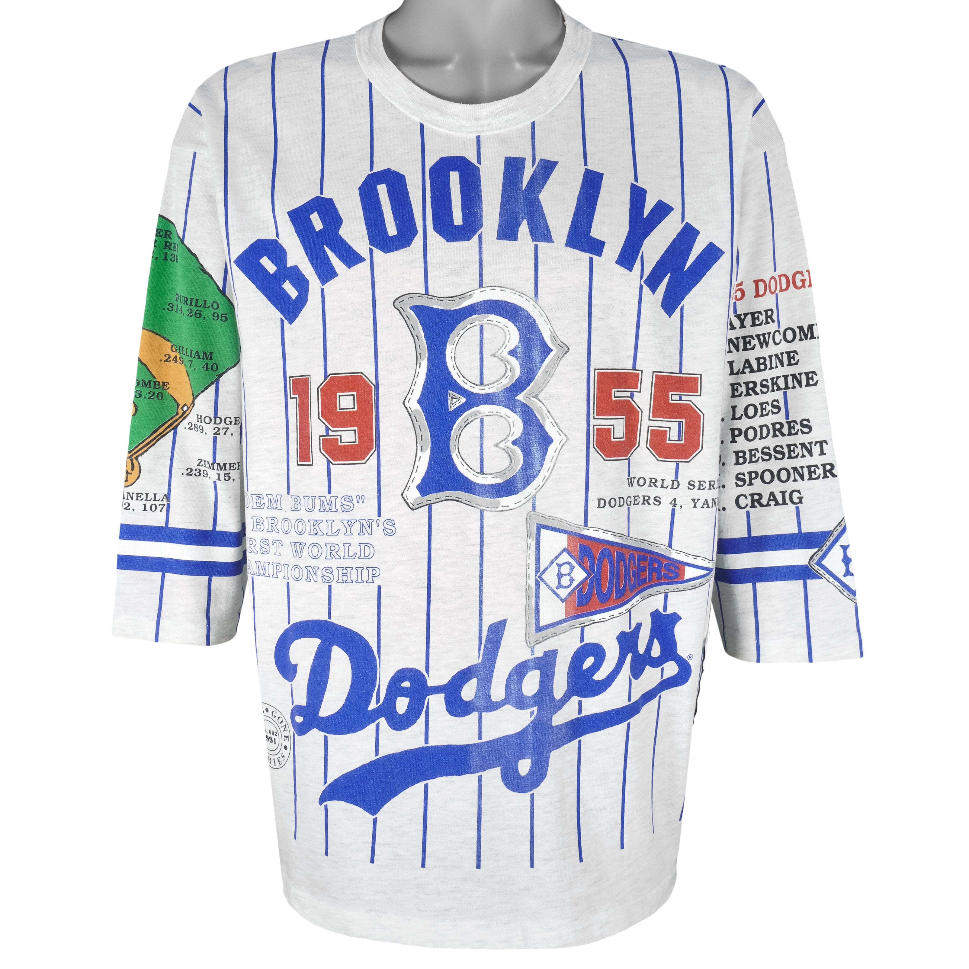 Vintage MLB (Long Gone) - Brooklyn Dodgers 1955 World Champions T-Shirt 1991 Large
