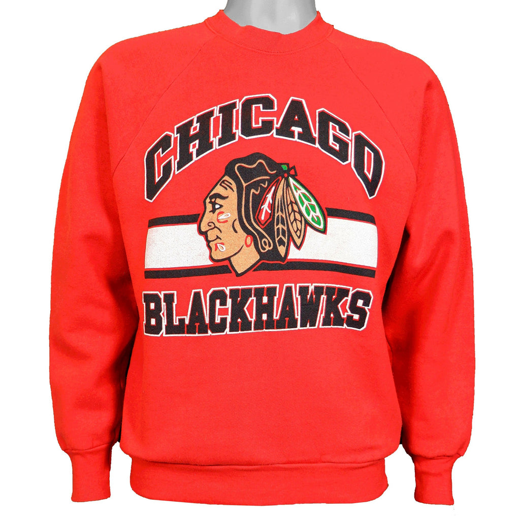 NHL - Chicago Blackhawks Big Logo Crew Neck Sweatshirt 1990s Medium Vintage Retro NHL Hockey