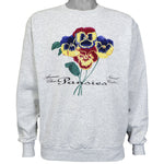 Vintage (Delta) - Grey Pansies Crew Neck Sweatshirt 1990s Medium