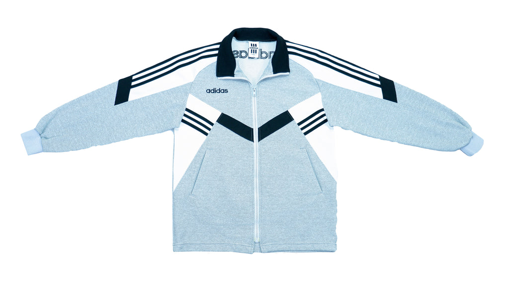 Adidas - Grey & Black Spell-Out Track Jacket 1990s Small Vintage Retro 