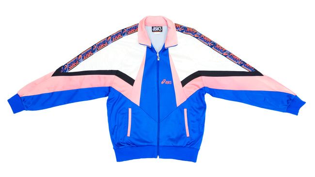 Vintage Asics - Blue with Pink & White Taped Logo Track Jacket