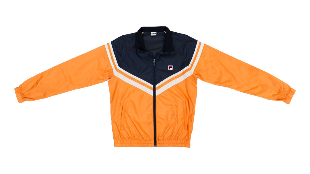 FILA - Navy and Orange Colorblock Track Jacket 1990s Medium