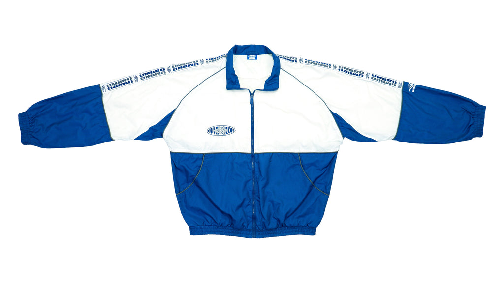 Umbro - Blue and White Taped Logo Windbreaker 1990s X-Large Vintage Retro