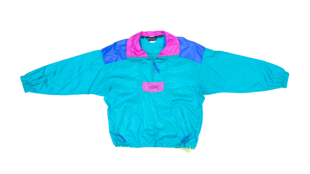 Columbia - Blue & Pink 1/4 Zip Windbreaker 1990s Medium Vintage Retro