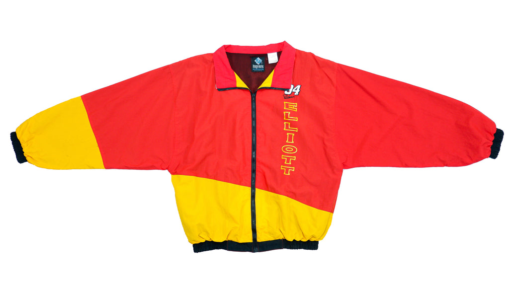 NASCAR - Red and Yellow Bill Elliott Racing Jacket 1990s Large Vintage Retro