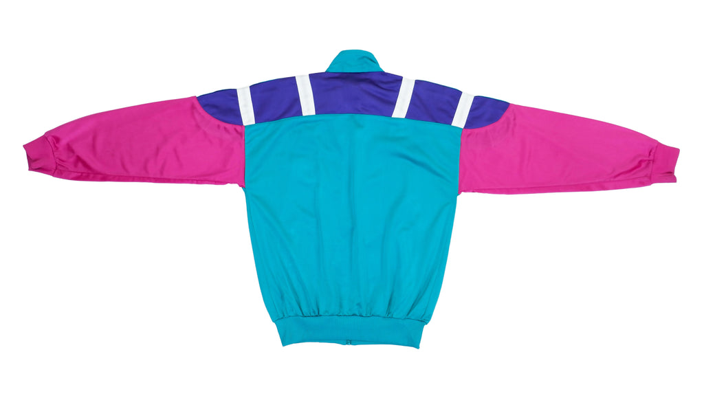 Adidas - Blue, Green & Pink Colorblock Track Jacket 1990s Small Vintage Retro